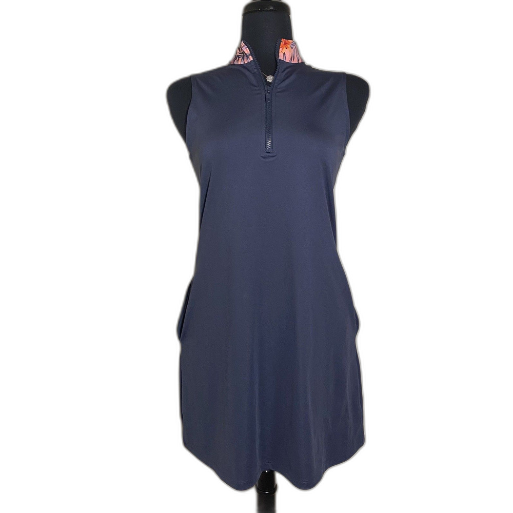 Tommy Bahama Women's Golf Dress Navy Blue Floral 1/4 Zip Size Small